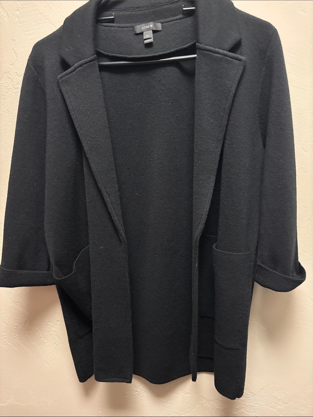 J. Crew Black Open-Front Sophie Wool Blazer Cardigan PS